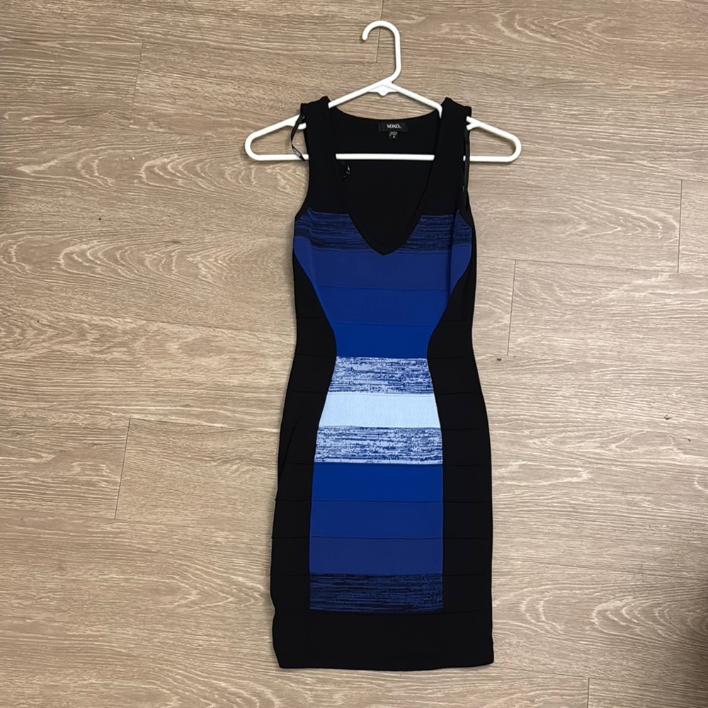 Blue and Black Sleeveless Dress
